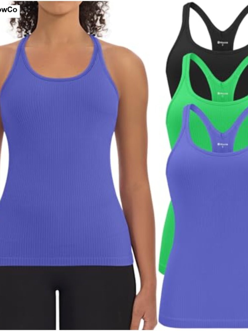 3 Pack Workout Tanks with Built in Bra Ribbed Seamless Womens Gym Yoga Tops